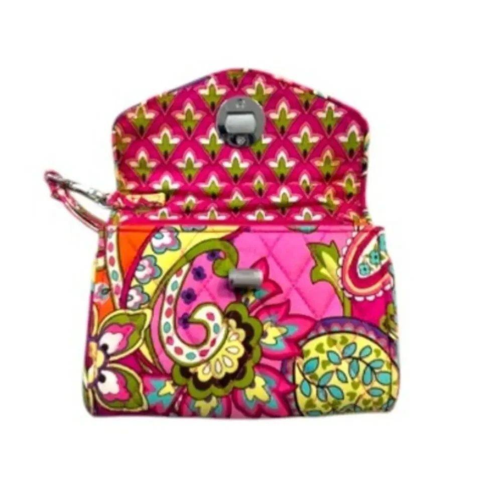 Vera Bradley Rumba Paisley Wristlet Wallet Pink Orange Quilted